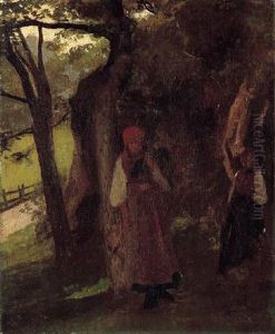 Zwei Haslitaler Madchen Unter Baumen by Johann Rudolf Koller