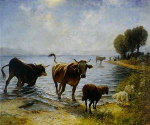 Kuhe Und Schafe Am Zurichsee by Johann Rudolf Koller