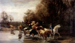 Viehtreiber Auf Einem Schimmel Mit Einer Herde Von Kuhen Und Pferden by Johann Rudolf Koller