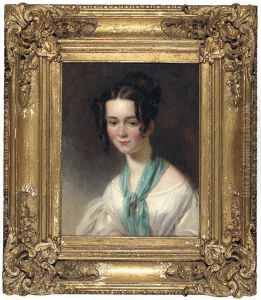 Portrait Of Emily Beaumont (d.1849), The Artist's Daughter,half-length In A White Dress And Green Shawl by John Thomas Barber Beaumont