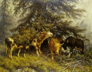 Kuhe Auf Der Alp by Johann Rudolf Koller