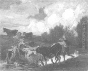 Hirte Mit Kuhen by Johann Rudolf Koller