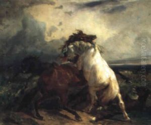 Kampfende Wildpferde by Johann Rudolf Koller