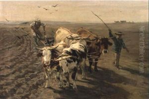 Pfl_gende Ochsen by Johann Rudolf Koller