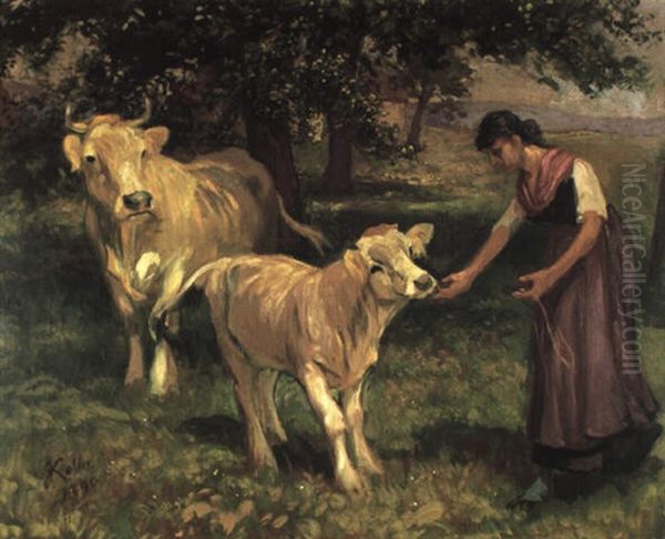 Bauerinmit Kalb Und Kuh - view 1