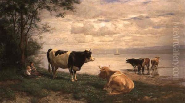 Kuhe Und Hirtenkinder Am Zurichsee - view 1