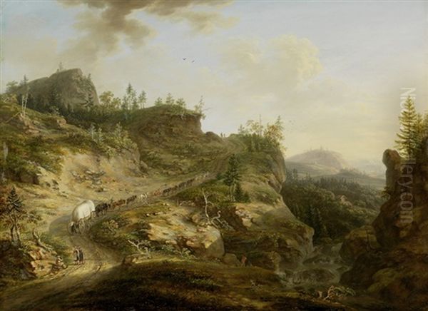 Landschaft Mit Pferden Und Planwagen - view 1