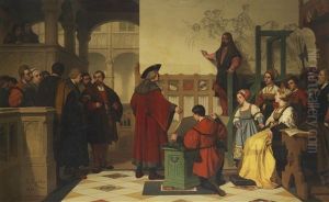 Albrecht Durer Wird Von Kaiser Maximilian Bei Der Arbeit Besucht by Wilhelm Koller
