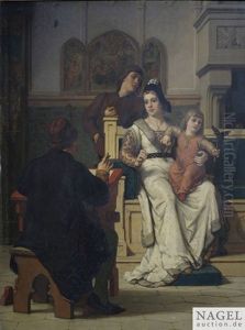Vornehmes Paar Mit Schreiber Im Schlosinterieur