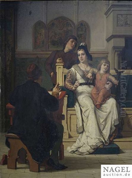 Elegant Couple With A Scribe In An Interior - view 1