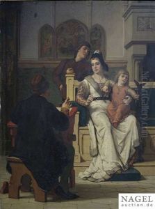 Elegant Couple With A Scribe In An Interior