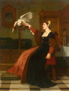 Interior With A Noblewoman And Her Bird by Wilhelm Koller