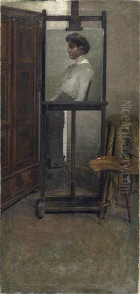 Atelierinterieur. Auf Der Staffelei Ein Ausgefuhrtes Damenportrat (etka Herzig, Schwester Koller-pinells?) - view 1