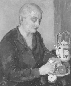 Frau Beim Apfelschalen, Selbstbildnis by Broncia Koller-Pinell