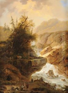 Gebirgslandschaften Mit Wildbach Und Staffage (pair) by David Kolliker