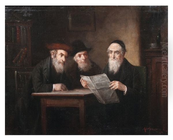 Trois Rabbins Lisant Le Journal - view 1