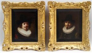 Head And Shoulder Portraits Of Two Gentlemen In 17th Century Dress (2 Works) by Lajos Koloszvary
