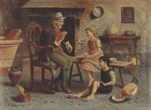 Nagypapa Mesel (grandfather Telling A Tale) by Lajos Koloszvary