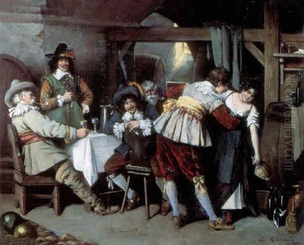 Cavaliers Merrymaking In A Tavern Interior - view 1