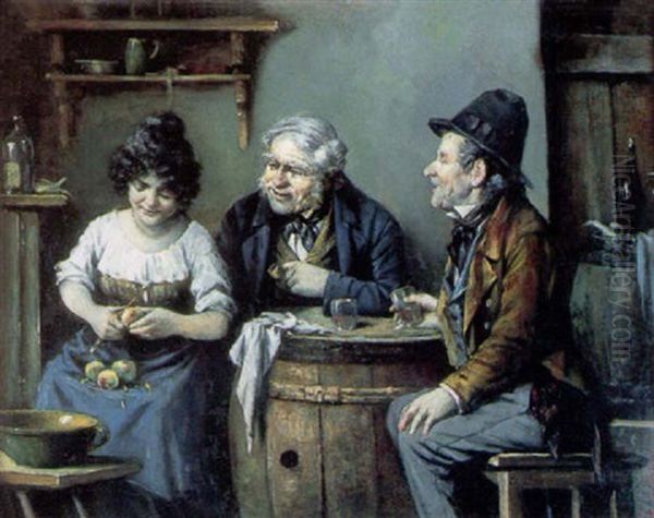 A Woman Peeling Apples In An Interior - view 1