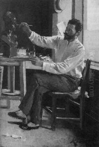 A Sculptor At Work In His Studio by Lajos Koloszvary