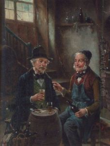 Two Men Drinking At An Inn by Lajos Koloszvary