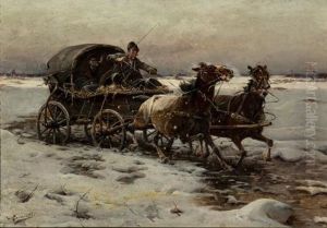 Paisaje Nevado Con Carruaje by Jan Konarski