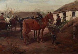 Two Equestrian Scenes (pair) by Jan Konarski