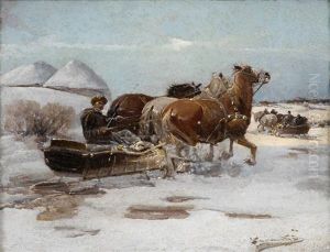 Winterlandschaft Mit Pferdeschlitten by Jan Konarski