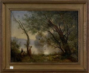 Canvaslandscape With Mother And Children by Charles Grant Beauregard