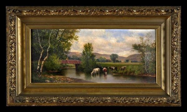 Mountain Landscape With Bridge And Cows - view 1