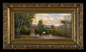 Mountain Landscape With Bridge And Cows by Charles Grant Beauregard
