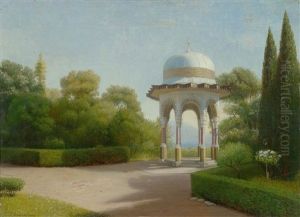 Summer Park Landscape With Pavilion