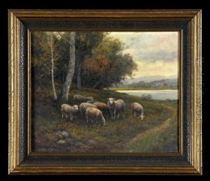 Autumn Landscape With Sheep by Charles Grant Beauregard