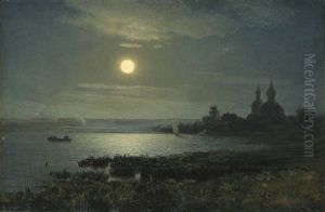 Moonrise Over The Lake by Gavril Pavlovich Kondratenko