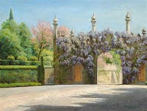 Uden For Paladsets Mure, Blomstrende Blaregn Snor Sig Op Ad Husmuren, I Parken Blomstrende Frugttraeer by Gavril Pavlovich Kondratenko