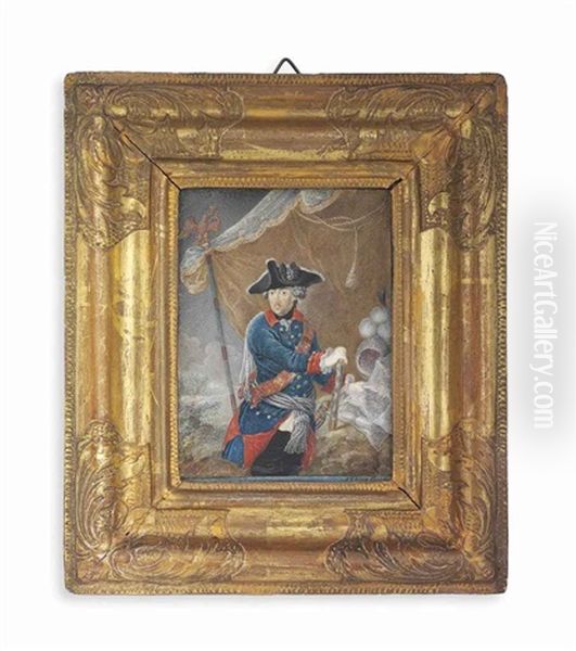 Frederick The Great (1712-1786), King Of Prussia, In The Uniform Of The Prussian Life Guards, Red-lined Blue Coat With Red Collar, Black Trousers, Grey Sash Tied Around His Waist - view 1