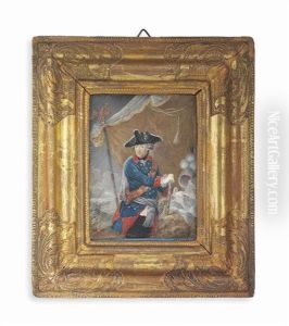 Frederick The Great (1712-1786), King Of Prussia, In The Uniform Of The Prussian Life Guards, Red-lined Blue Coat With Red Collar, Black Trousers, Grey Sash Tied Around His Waist by Anton Friedrich Koenig