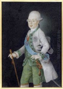 Grand Duke Paul Petrovich Of Russia, Tsar Of Russia As Paul I, Holding A Baton In His Right Hand, In Grey Coat, Green Waistcoat And Trousers, Frilled Cravat, Holding A Black And Grey Tricorn Hat by Anton Friedrich Koenig