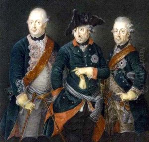 Frederick The Great, King Of Prussia, In The Uniform Of The Prussian Life Guards, Frederick William Ii, King Of Prussia, And Prince Henry by Anton Friedrich Koenig