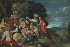 Minerva Visiting The Muses On Mount Helicon by Johann (Hans) Konig