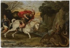 Saint Georges Combattant Le Dragon by Johann (Hans) Konig