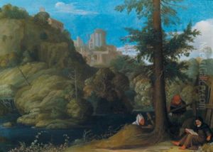 Landschaft Bei Tivoli Mit Einem Eremiten
