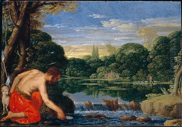 A Wooded River Landscape With Saint John The Baptist - view 1