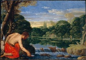 A Wooded River Landscape With Saint John The Baptist by Johann (Hans) Konig