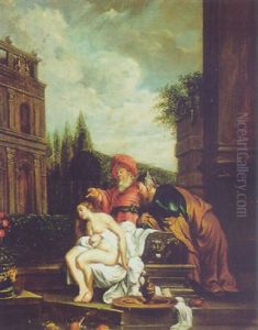 In The Courtyard by Johann (Hans) Konig