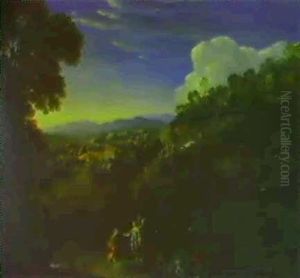 Gebirgige,sudliche Flusslandschaft, Mit Tobias Und Dem Engel by Johann (Hans) Konig