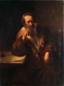 Gelehrter Mit Winkelmass Und Feder An Einem Tisch Mit Grossen Papierbogen by Leo von Koenig