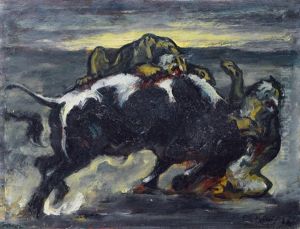 A Bull Fighting Against Two Tigers by Leo von Koenig