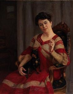 Portrait Einer Dame Mit Schoshund Und Zigarette